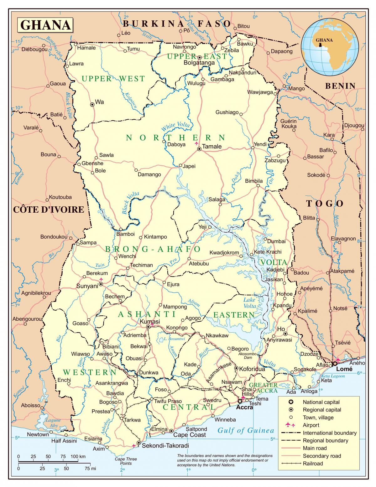 Քարտեզը մանրամասն Գանա